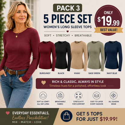 Women's Ribbed Long Sleeve Crewneck Top – Slim Fit Basic Tee