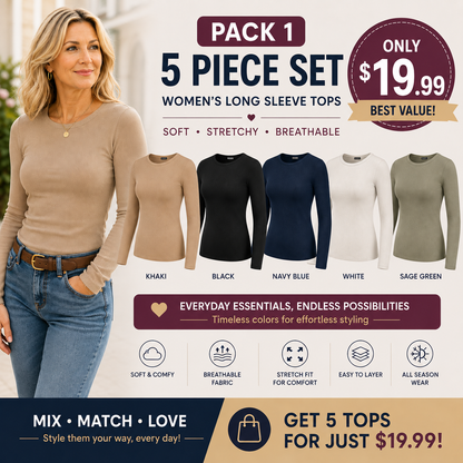 Women's Ribbed Long Sleeve Crewneck Top – Slim Fit Basic Tee