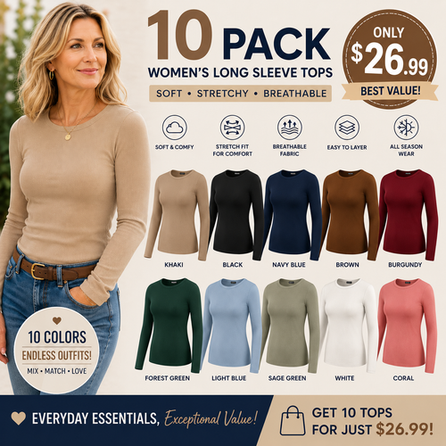 Women's Ribbed Long Sleeve Crewneck Top – Slim Fit Basic Tee
