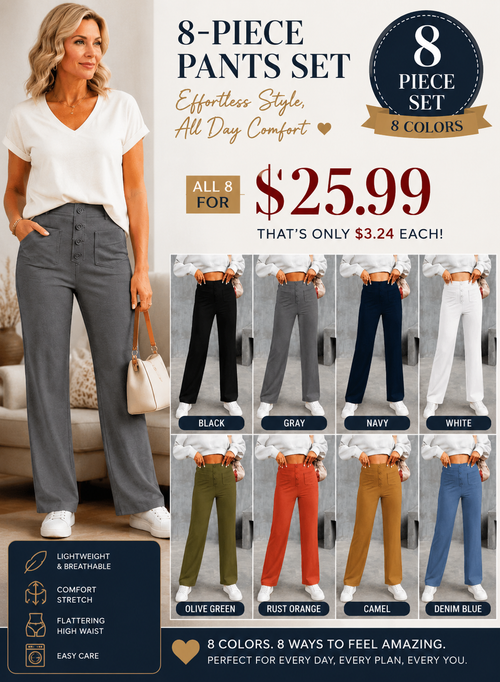 Women's High-Waisted Stretch Pants – Comfortable Straight-Leg Pants with Pockets